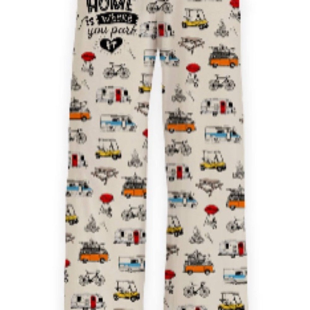 Cream and Red Pajama Bottoms with Playful Camping Pattern. NWT